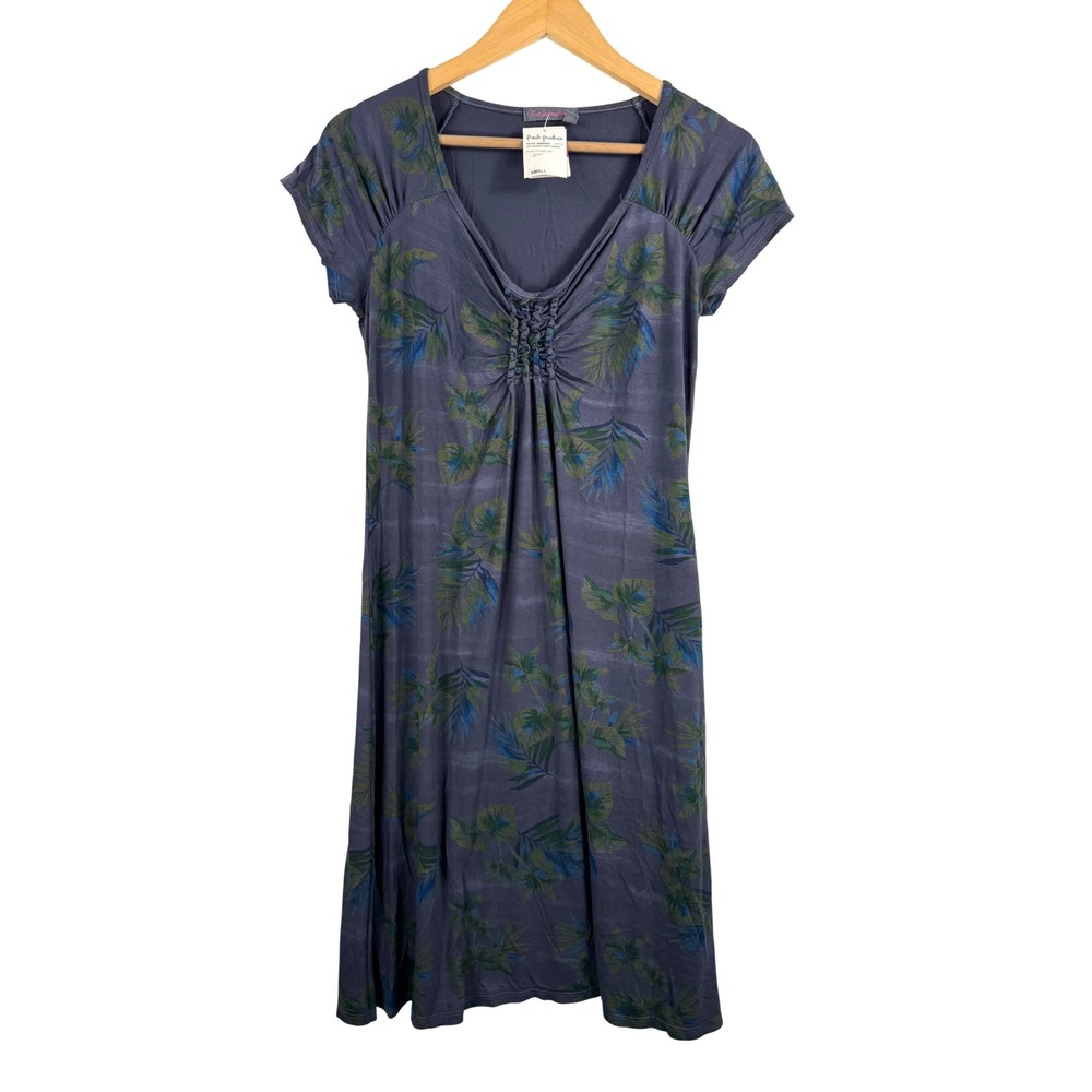Fresh Produce Emma Dress Tropical Leaf Print Short Sleeve V Neck‎ Size S